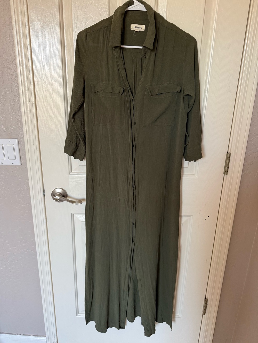 L'AGENCE Olive Green Shirt Dress / Cover Up Size XS No Belt